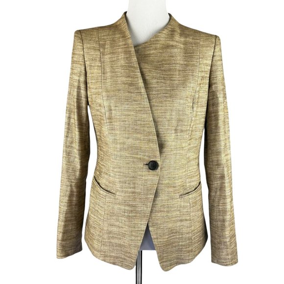 Lafayette 148 Tan Tweed Blazer with Asymmetrical Neckline - Picture 1 of 14